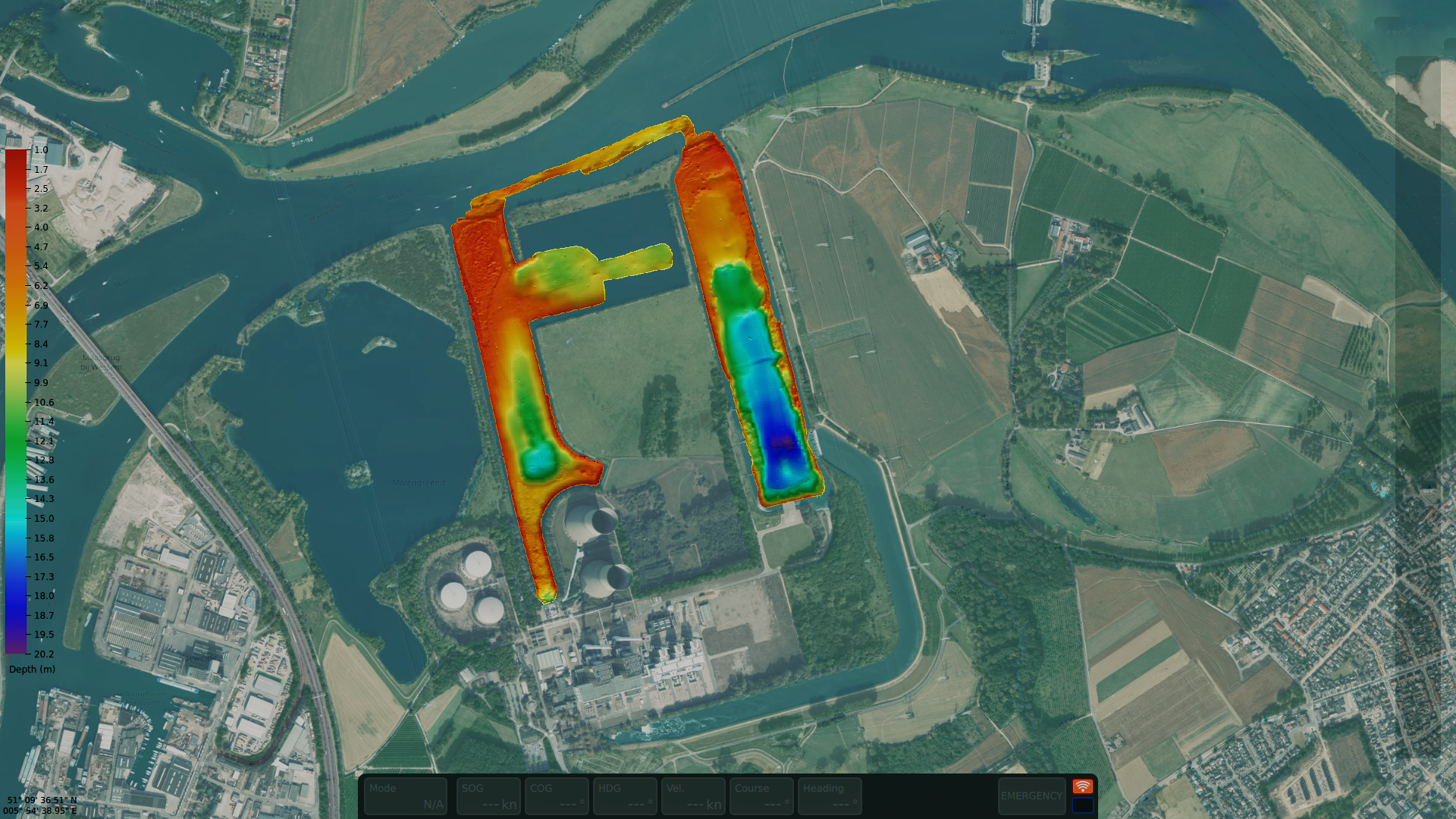 colorful sonar map of a power plant